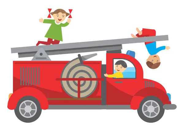 512 πυροσβεστικό όχημα και τα παιδιά — Διανυσματικό Αρχείο